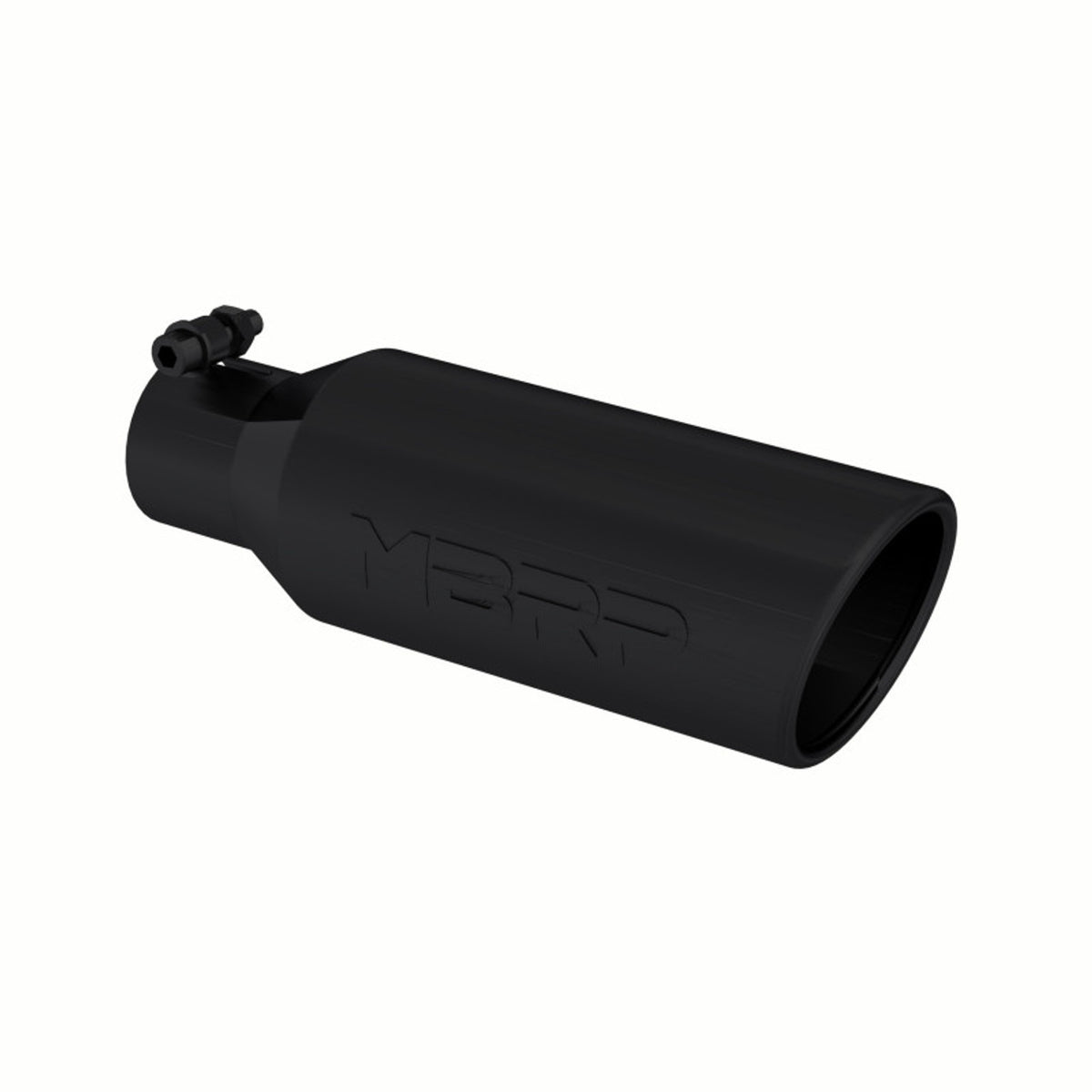 Black Coated Tip; 4" OD; Angled Rolled End; 2.5" inlet; 12" length