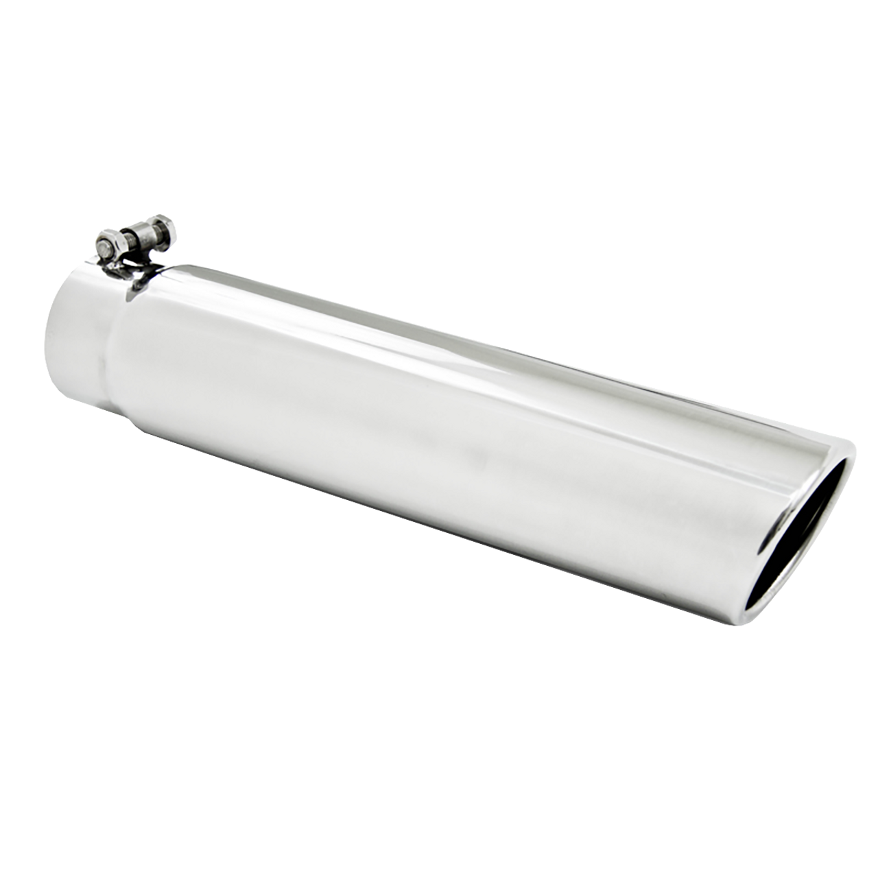 T304 Stainless Steel Tip 3.5" OD;3" inlet; 16"length; Angled Cut Rolled End; Clampless-no weld