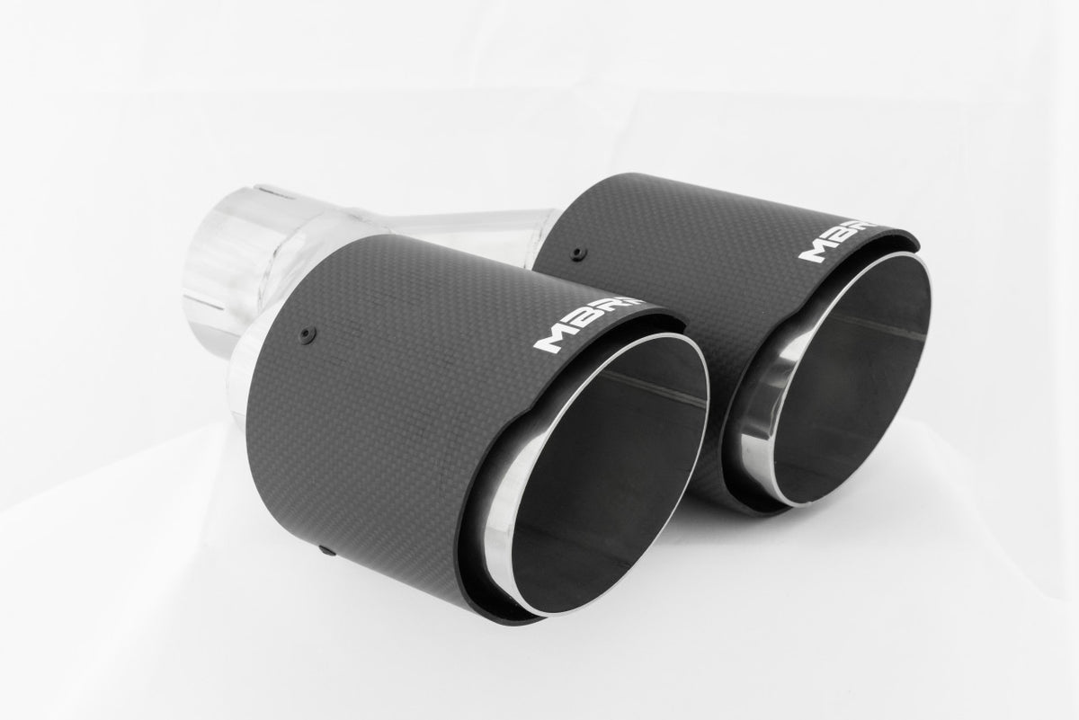 Carbon Fiber Tip; 2.5" ID, Dual 4" OD Out, Staggered Left 9"/ Right 9.5 " length, Dual wall