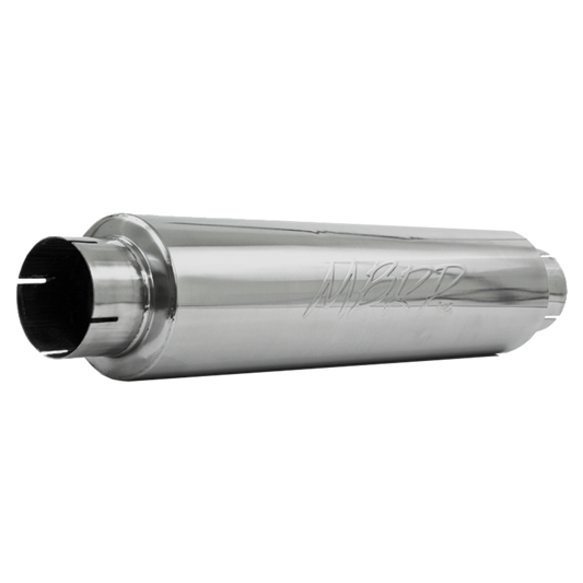 T304 Stainless Steel, Muffler, 4" Inlet/Outlet; 24" body; 6" diameter; 30" overall, Quiet Tone