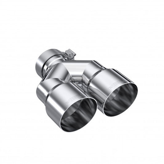 T304 Stainless Steel Tip; 3" ID; 4" OD Dual OUT; Staggered Left 9.37"/ Right 9.87" length; Single Wall
